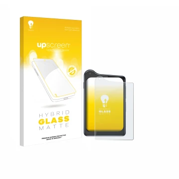 Parte frontal de un envase de producto con el logotipo de la marca upscreen. Al lado se muestra el dispositivo Xiaomi Qin K25 