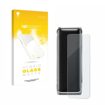 Parte frontal de un envase de producto con el logotipo de la marca upscreen. Al lado se muestra el dispositivo EcoFlow Rapid P