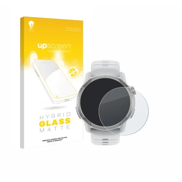 Parte frontal de un envase de producto con el logotipo de la marca upscreen. Al lado se muestra el dispositivo Coros Apex 4 (4