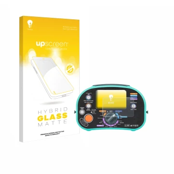 Parte frontal de un envase de producto con el logotipo de la marca upscreen. Al lado se muestra el dispositivo Kewtech KT63DL 