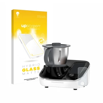 Parte frontal de un envase de producto con el logotipo de la marca upscreen. Al lado se muestra el dispositivo TOKIT Omni Cook