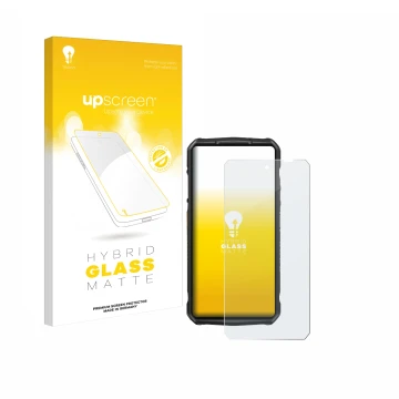 Parte frontal de un envase de producto con el logotipo de la marca upscreen. Al lado se muestra el dispositivo Ulefone 29 pro 