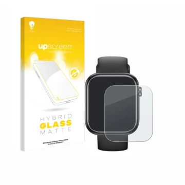 Parte frontal de un envase de producto con el logotipo de la marca upscreen. Al lado se muestra el dispositivo RLQA G104 1.83