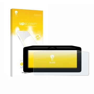 Parte frontal de un envase de producto con el logotipo de la marca upscreen. Al lado se muestra el dispositivo Ducati Panigale