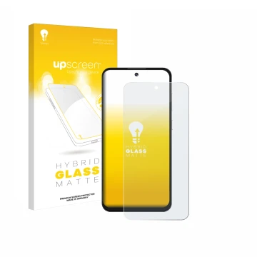 Parte frontal de un envase de producto con el logotipo de la marca upscreen. Al lado se muestra el dispositivo Oukitel C69 con