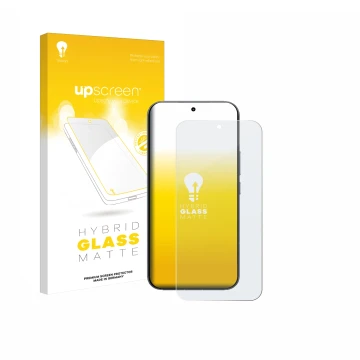 Parte frontal de un envase de producto con el logotipo de la marca upscreen. Al lado se muestra el dispositivo Xiaomi Redmi K9