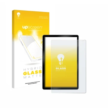 Parte frontal de un envase de producto con el logotipo de la marca upscreen. Al lado se muestra el dispositivo Yicty C108 10.1
