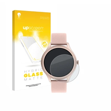 Parte frontal de un envase de producto con el logotipo de la marca upscreen. Al lado se muestra el dispositivo Reflex Active S