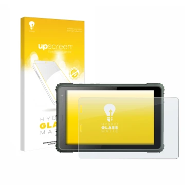 Parte frontal de un envase de producto con el logotipo de la marca upscreen. Al lado se muestra el dispositivo Geshem MTK6877 