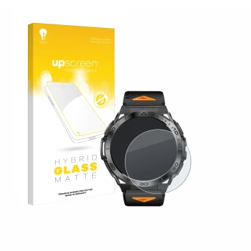 Parte frontal de un envase de producto con el logotipo de la marca upscreen. Al lado se muestra el dispositivo Rogbid Titan K 