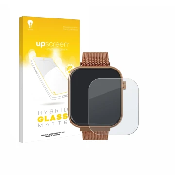 Parte frontal de un envase de producto con el logotipo de la marca upscreen. Al lado se muestra el dispositivo Techmade M-GLAM