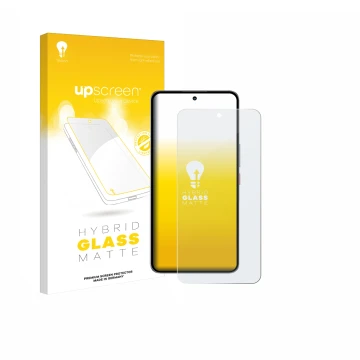 Parte frontal de un envase de producto con el logotipo de la marca upscreen. Al lado se muestra el dispositivo Nubia Neo 3 GT 