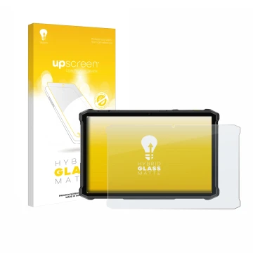 Parte frontal de un envase de producto con el logotipo de la marca upscreen. Al lado se muestra el dispositivo Ulefone Armor P