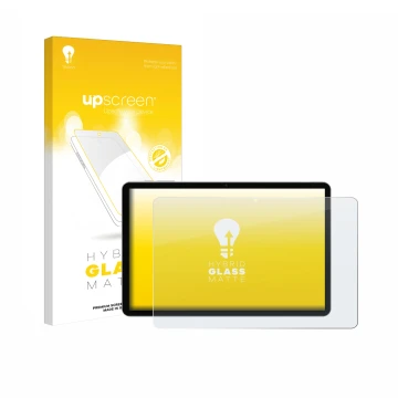 Parte frontal de un envase de producto con el logotipo de la marca upscreen. Al lado se muestra el dispositivo Pritom M10 TAB 