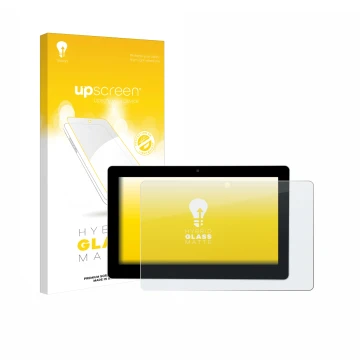 Parte frontal de un envase de producto con el logotipo de la marca upscreen. Al lado se muestra el dispositivo Victron Energy 