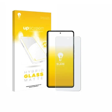 Parte frontal de un envase de producto con el logotipo de la marca upscreen. Al lado se muestra el dispositivo Gigaset GS6 Pro