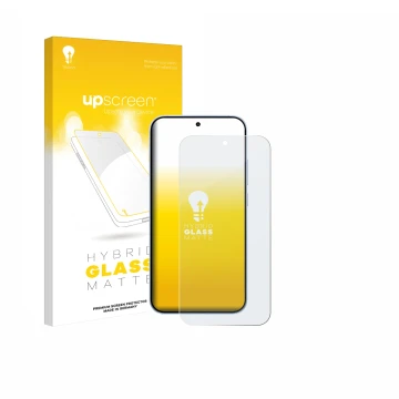 Parte frontal de un envase de producto con el logotipo de la marca upscreen. Al lado se muestra el dispositivo Oppo Reno 15 co