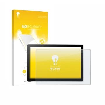 Parte frontal de un envase de producto con el logotipo de la marca upscreen. Al lado se muestra el dispositivo Wacom Cintiq 16