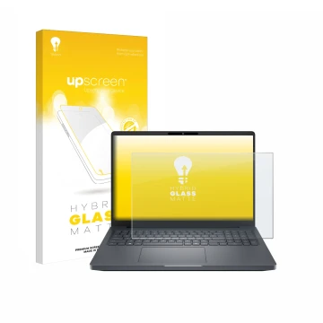 Parte frontal de un envase de producto con el logotipo de la marca upscreen. Al lado se muestra el dispositivo Dell Pro Max 16