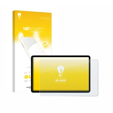 Parte frontal de un envase de producto con el logotipo de la marca upscreen. Al lado se muestra el dispositivo Xiaomi Poco Pad