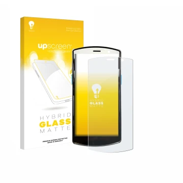 Parte frontal de un envase de producto con el logotipo de la marca upscreen. Al lado se muestra el dispositivo Unitech EA510 c