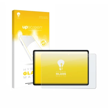 Parte frontal de un envase de producto con el logotipo de la marca upscreen. Al lado se muestra el dispositivo Alldocube iPlay