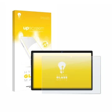Parte frontal de un envase de producto con el logotipo de la marca upscreen. Al lado se muestra el dispositivo Biegedy B29 10.