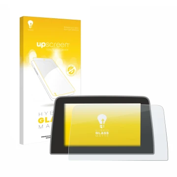 Parte frontal de un envase de producto con el logotipo de la marca upscreen. Al lado se muestra el dispositivo Ford Puma 2019 