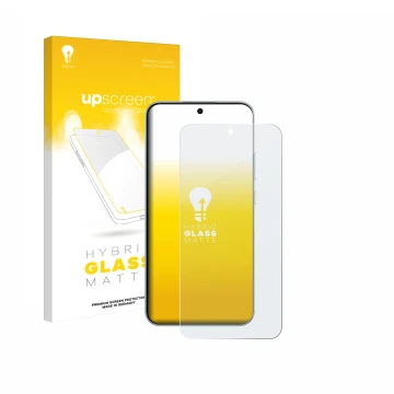 Parte frontal de un envase de producto con el logotipo de la marca upscreen. Al lado se muestra el dispositivo Oppo F31 Pro co