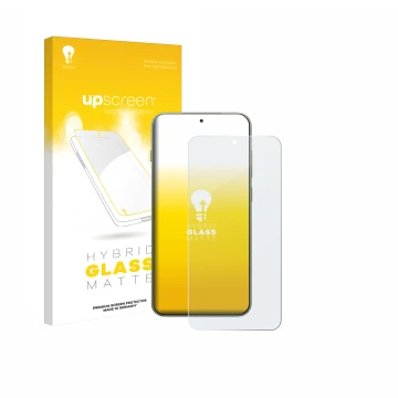 Parte frontal de un envase de producto con el logotipo de la marca upscreen. Al lado se muestra el dispositivo OnePlus 13T con