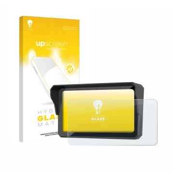 Parte frontal de un envase de producto con el logotipo de la marca upscreen. Al lado se muestra el dispositivo Carpuride W602B