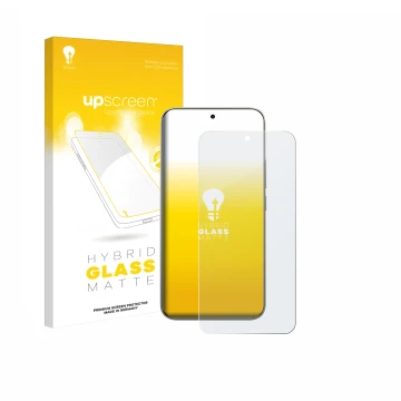 Parte frontal de un envase de producto con el logotipo de la marca upscreen. Al lado se muestra el dispositivo Xiaomi Redmi No