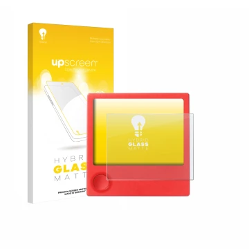 Parte frontal de un envase de producto con el logotipo de la marca upscreen. Al lado se muestra el dispositivo PicPak E-Ink Di