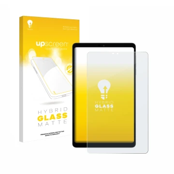 Parte frontal de un envase de producto con el logotipo de la marca upscreen. Al lado se muestra el dispositivo Alldocube iPlay
