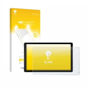 Parte frontal de un envase de producto con el logotipo de la marca upscreen. Al lado se muestra el dispositivo Laptok KB1001 1