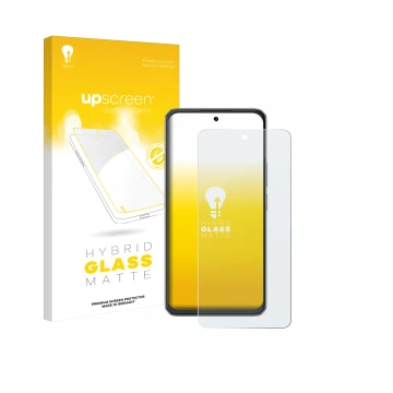 Parte frontal de un envase de producto con el logotipo de la marca upscreen. Al lado se muestra el dispositivo Cubot Note 60 c