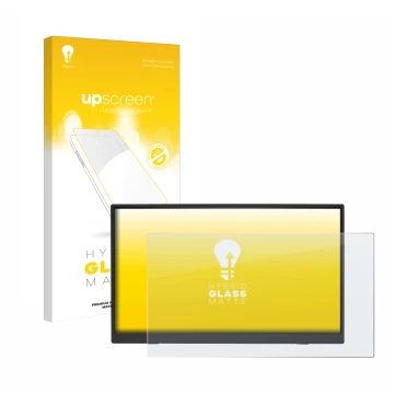 Parte frontal de un envase de producto con el logotipo de la marca upscreen. Al lado se muestra el dispositivo Acer PM191QEbmi