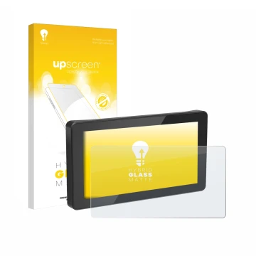 Parte frontal de un envase de producto con el logotipo de la marca upscreen. Al lado se muestra el dispositivo Innovv N1 5.5