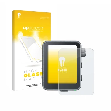 Parte frontal de un envase de producto con el logotipo de la marca upscreen. Al lado se muestra el dispositivo Godox X3 Pro co