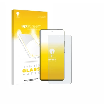 Parte frontal de un envase de producto con el logotipo de la marca upscreen. Al lado se muestra el dispositivo Motorola Signat