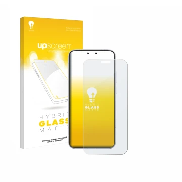 Parte frontal de un envase de producto con el logotipo de la marca upscreen. Al lado se muestra el dispositivo Honor Magic 8 R