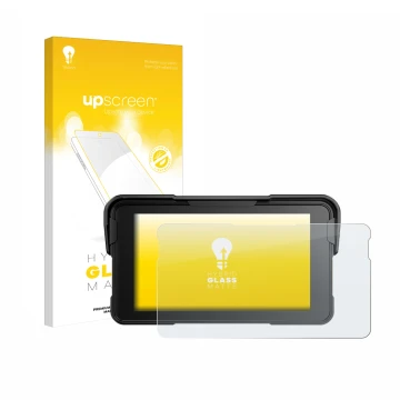 Parte frontal de un envase de producto con el logotipo de la marca upscreen. Al lado se muestra el dispositivo NFOIEIS Base 5