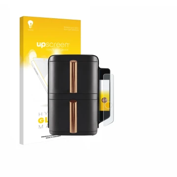 Parte frontal de un envase de producto con el logotipo de la marca upscreen. Al lado se muestra el dispositivo Ninja Double St