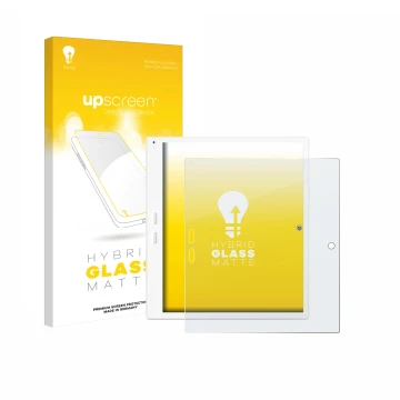 Parte frontal de un envase de producto con el logotipo de la marca upscreen. Al lado se muestra el dispositivo Bigme B10 10.3