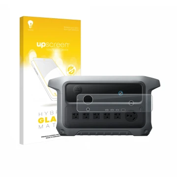 Parte frontal de un envase de producto con el logotipo de la marca upscreen. Al lado se muestra el dispositivo Anker SOLIX C20