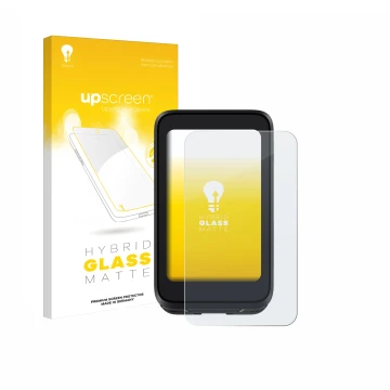 Parte frontal de un envase de producto con el logotipo de la marca upscreen. Al lado se muestra el dispositivo igpsport BiNavi