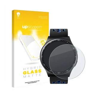 Parte frontal de un envase de producto con el logotipo de la marca upscreen. Al lado se muestra el dispositivo Reebok Pulse Sm