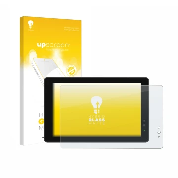 Parte frontal de un envase de producto con el logotipo de la marca upscreen. Al lado se muestra el dispositivo Lilliput 719/T 