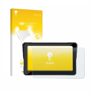 Parte frontal de un envase de producto con el logotipo de la marca upscreen. Al lado se muestra el dispositivo Carpuride W702 