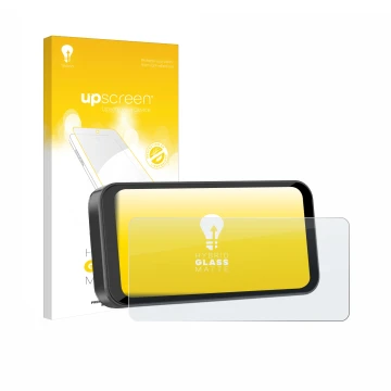 Parte frontal de un envase de producto con el logotipo de la marca upscreen. Al lado se muestra el dispositivo Carpuride W603B